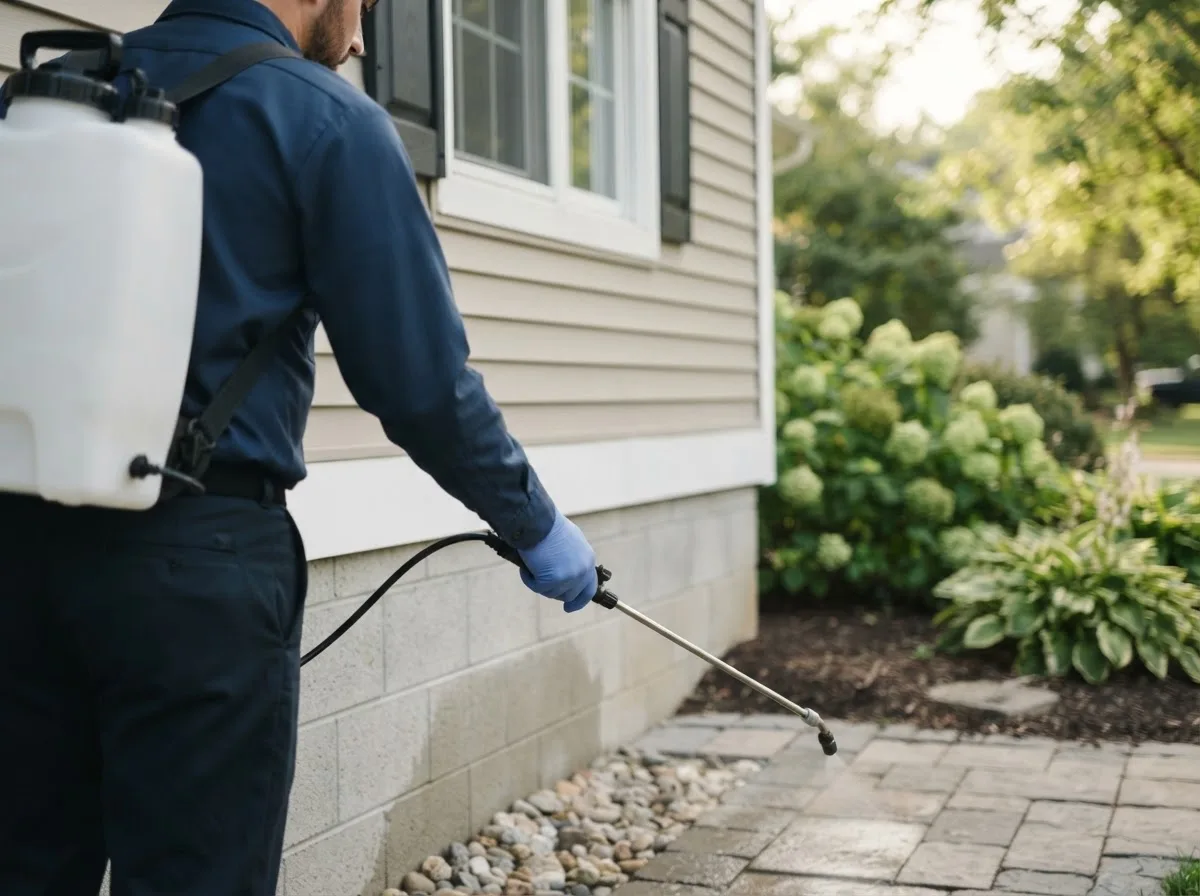Pest control technician inspecting a home in Lenox, MO